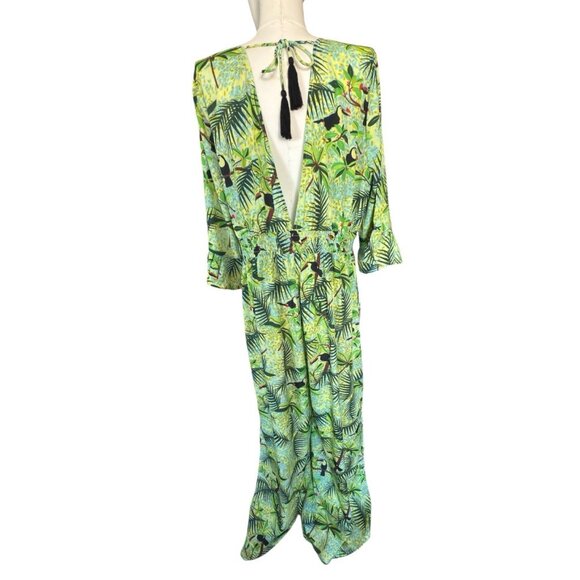 NWT America and Beyond V-Neck Lightweight Leaf Toucan Jumpsuit Women's Sz XL - Picture 4 of 15